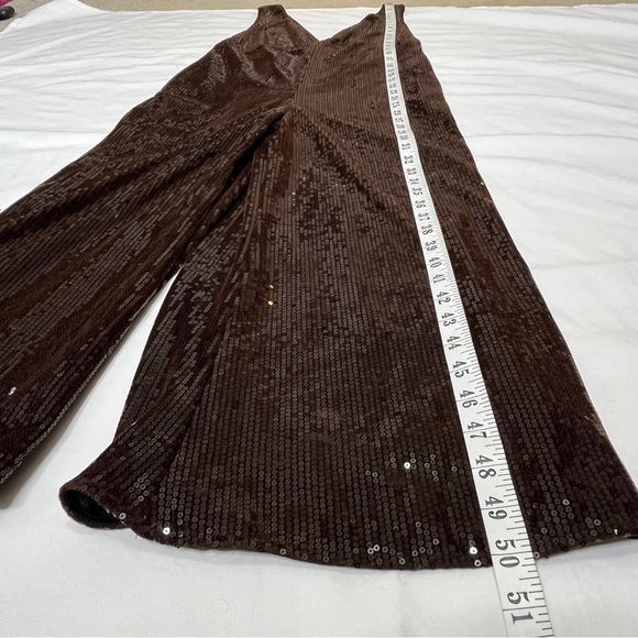 Anthropologie Line & Dot Sequin Jumpsuit Wide Leg Brown Sparkly Party Cocktail - Picture 12 of 16